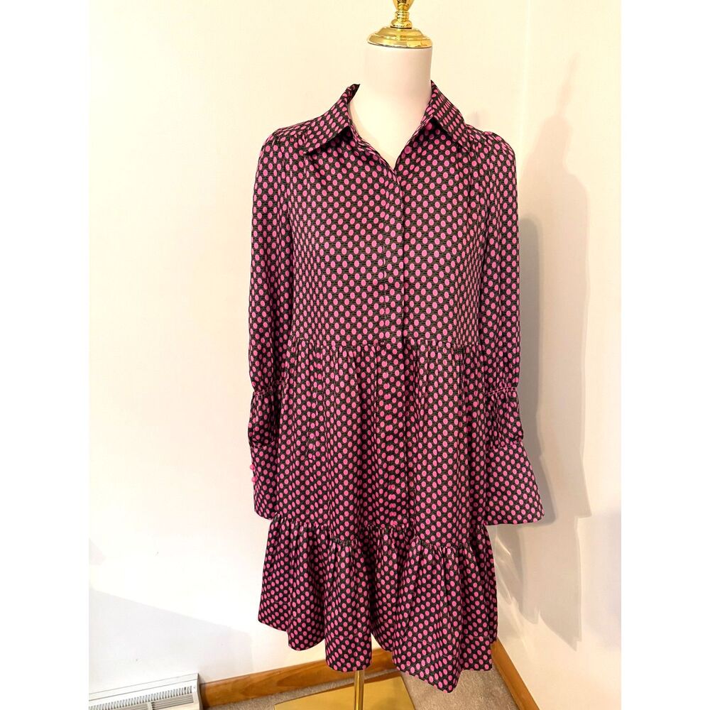 ME+EM NWT Digital Dot Tiered Shirt Dress Pink Black Khaki UK 6 US 2 XS